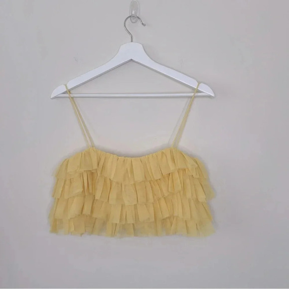 Zara ruffled tulle tank crop top in butter yellow - Picture 5 of 11